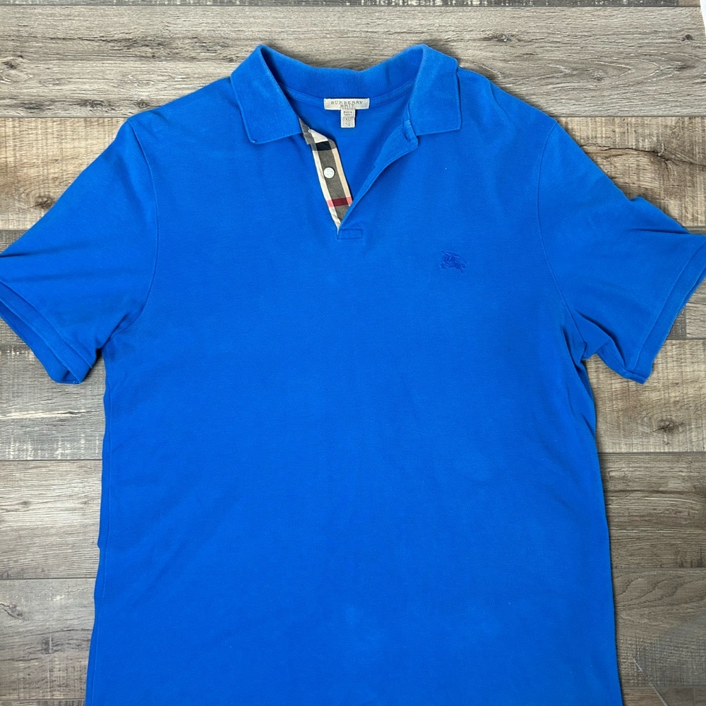 Burberry Vibrant Blue Polo with Check Accent - 65 - Picture 2 of 7